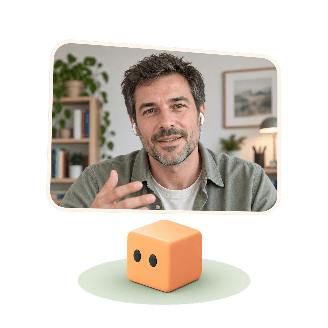 Un participant présente une idée, accompagné de son avatar cube abricot.